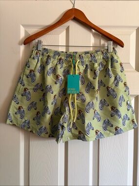 Posh Peanut Lime Zebra Print Swim Shorts with Yellow Drawstring